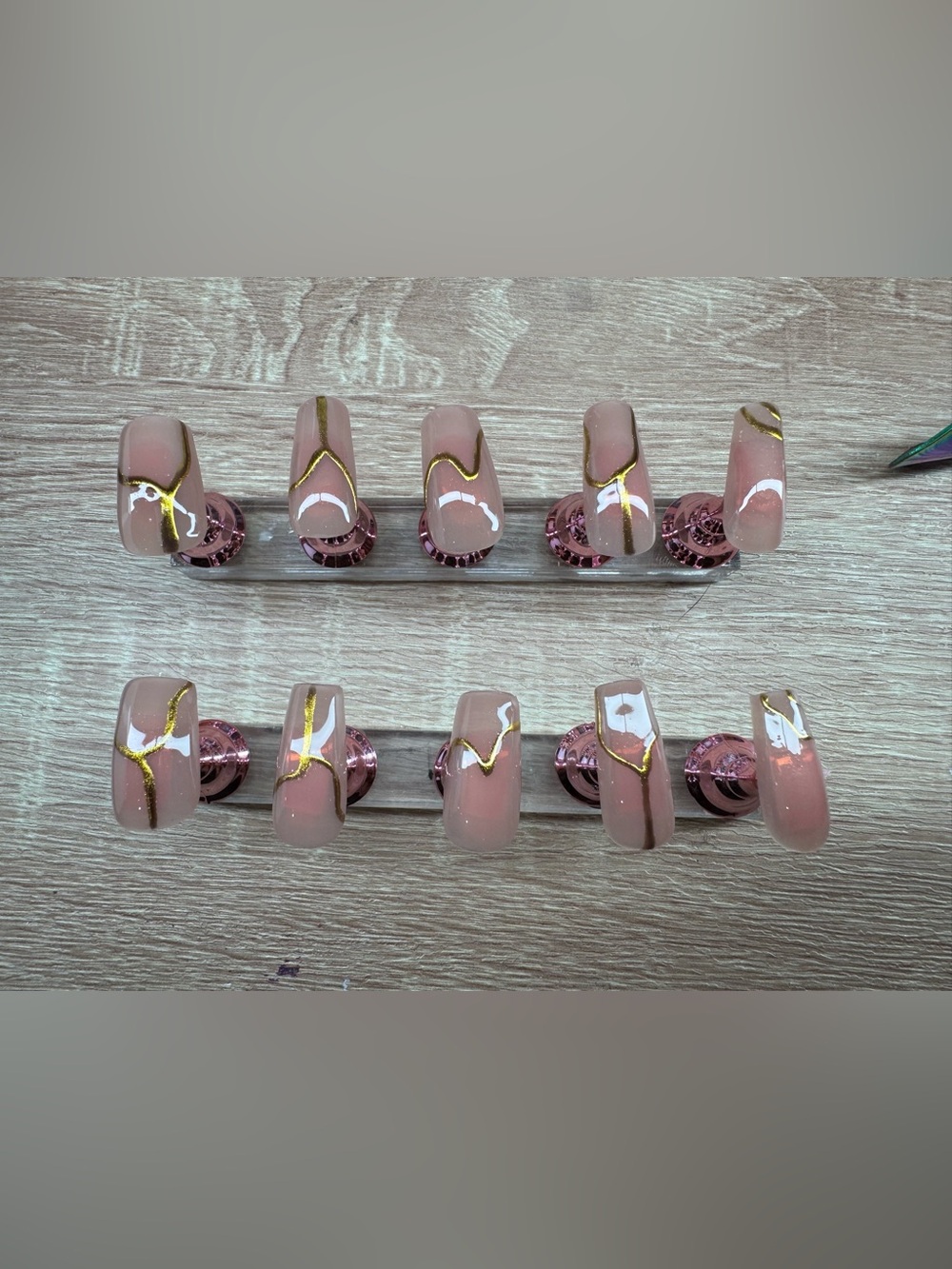 Homemade Gold Accent Nude Pink Press-On Nail Set